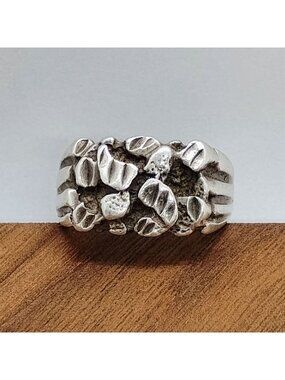 Designer Signed Brutalist Sterling Silver Nugget Band Ring Men's Unisex Size 10